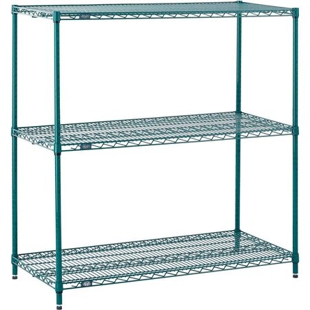 GLOBAL INDUSTRIAL Nexel 3 Tier Wire Shelving Starter Unit, Poly-Green, 48W x 12D x 34H B3050202